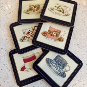 Pimpernel Winterthur Cups & Saucers + Cork-Backed Coasters – Set of 6 – NIB